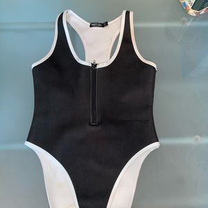 Black One Piece Swimsuit with Zipper